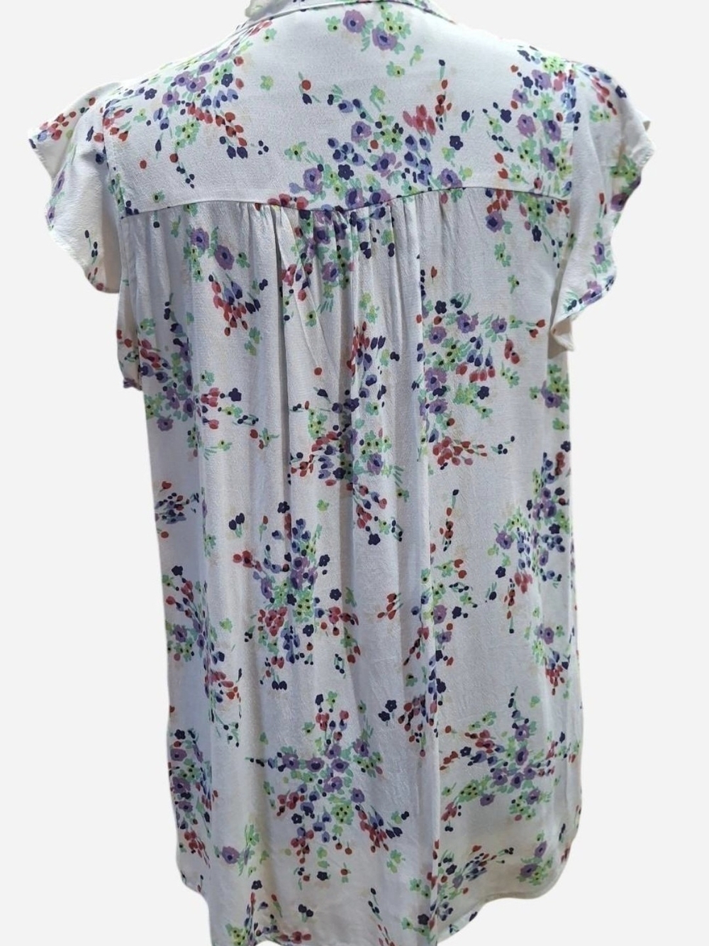 lovestitch White Floral Tie-Neck Cap Sleeve Blouse - Picture 5 of 7